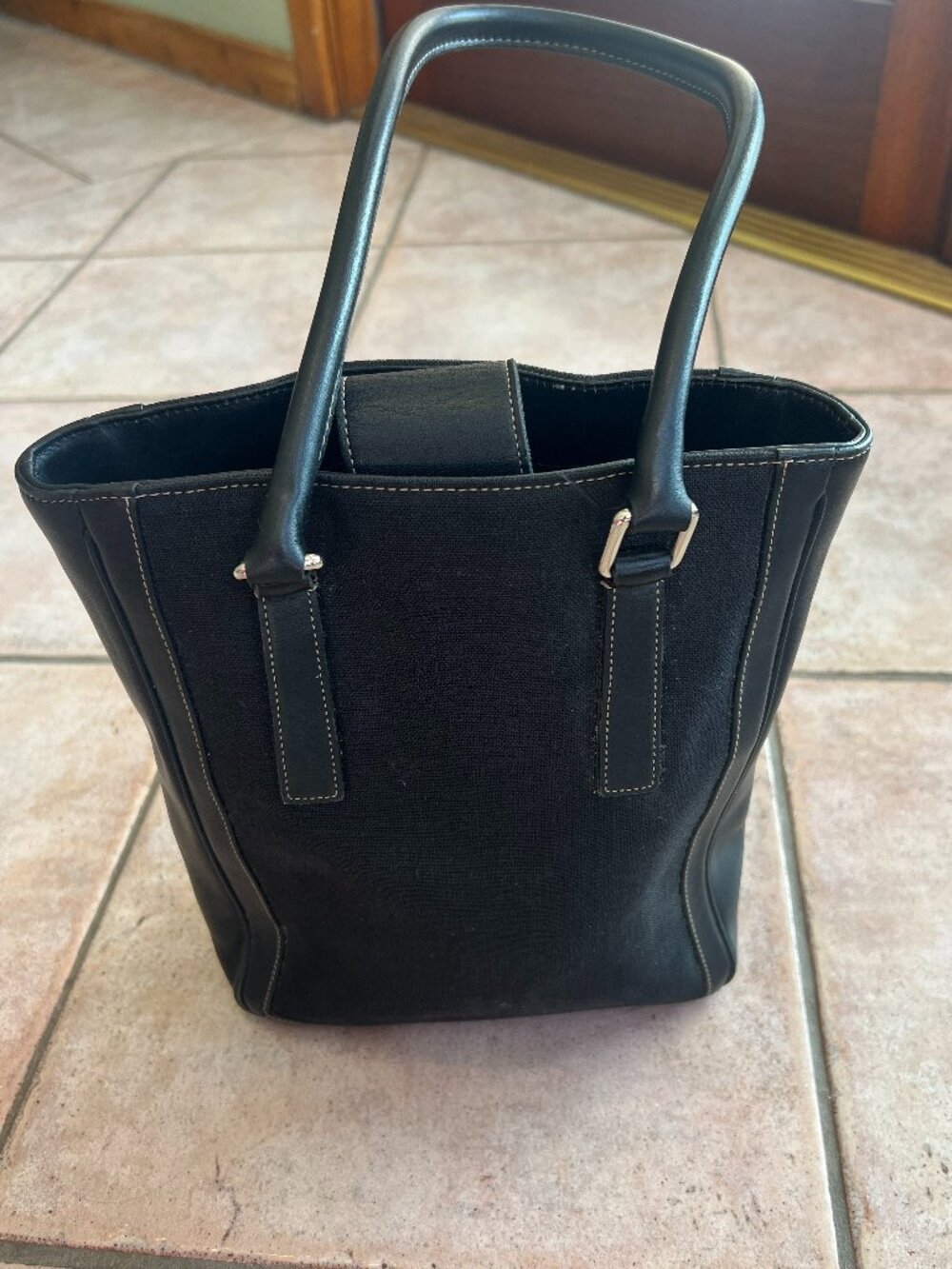 Vintage Coach Black Canvas & Leather Shoulder Bag Tote 8429